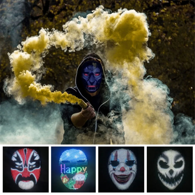 Bluetooth RGB Light Up LED Mask Diy Picture Animation Text Halloween Christmas Carnival Costume Party Game Child Masks Deco GIFT