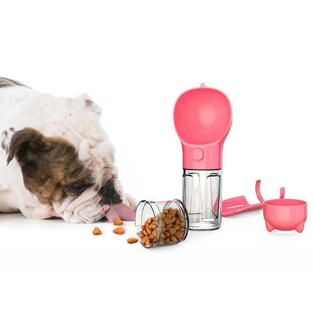 Portable Cat Dog Water Bottle Food Feeder Drinker Poop Dispenser 3 In 1 Leak-proof Multifunctional Dog Waterer Bottle