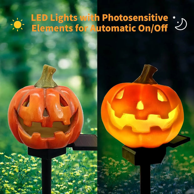 Halloween Pumpkin Candle Pathway Solar Lights Crow Yard Stake Lamp for Garden Yard Lawn Pathway Home Party Decoration Waterproof