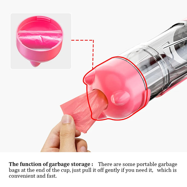 Portable Cat Dog Water Bottle Food Feeder Drinker Poop Dispenser 3 In 1 Leak-proof Multifunctional Dog Waterer Bottle