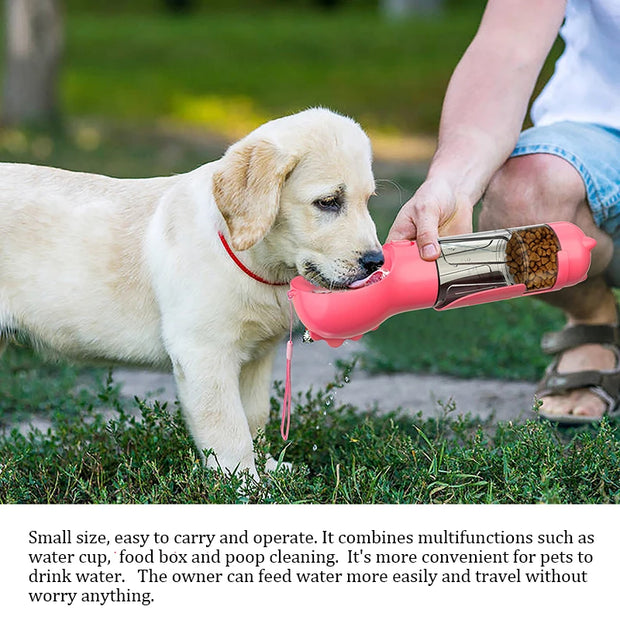 Portable Cat Dog Water Bottle Food Feeder Drinker Poop Dispenser 3 In 1 Leak-proof Multifunctional Dog Waterer Bottle