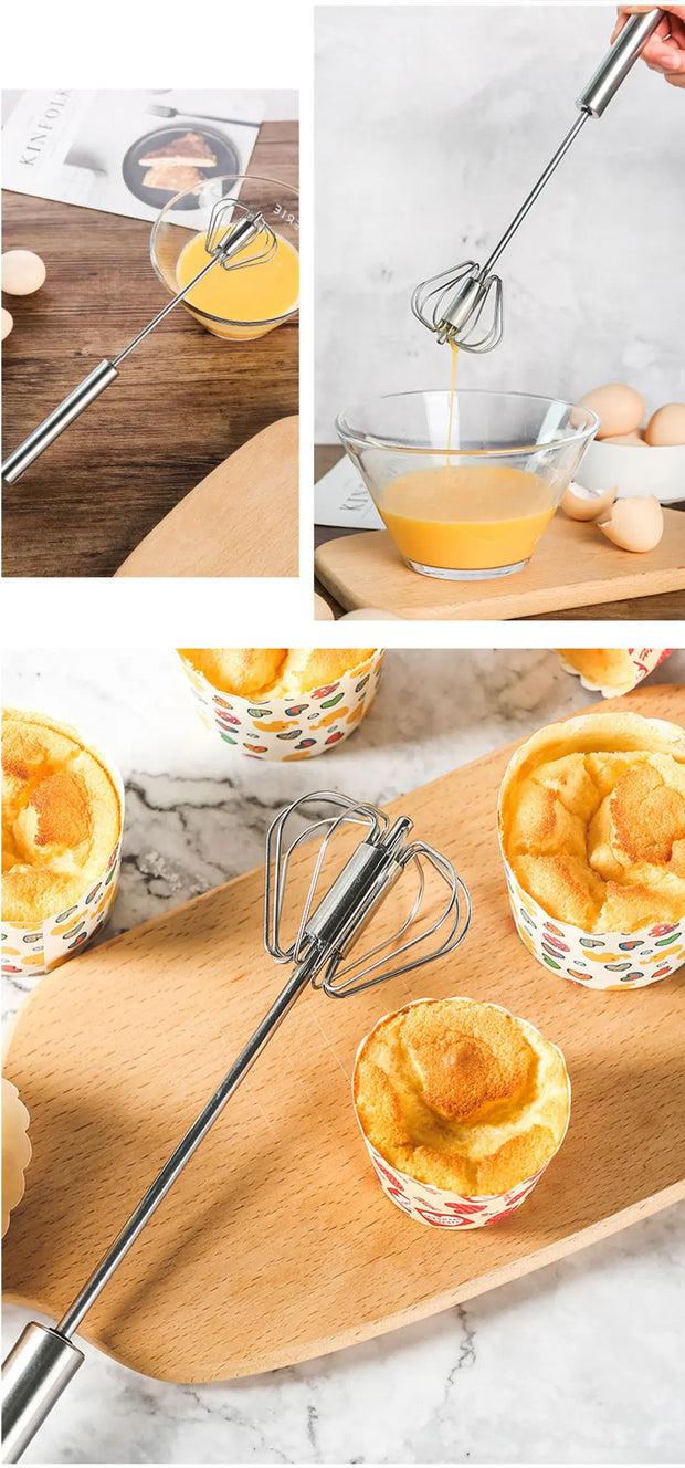 Semi Automatic Mixer Whisk Egg Beater Stainless Steel Manual Hand Mixer Self-Turning Cream Utensils Kitchen Mixer Egg Tools