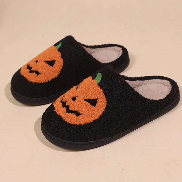 2024 Cotton Fluffy Slippers – Cartoon Pumpkin Plush Slides for Couples, Funny Halloween Casual Indoor Shoes