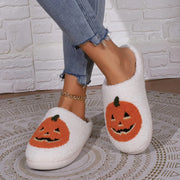 2024 Cotton Fluffy Slippers – Cartoon Pumpkin Plush Slides for Couples, Funny Halloween Casual Indoor Shoes