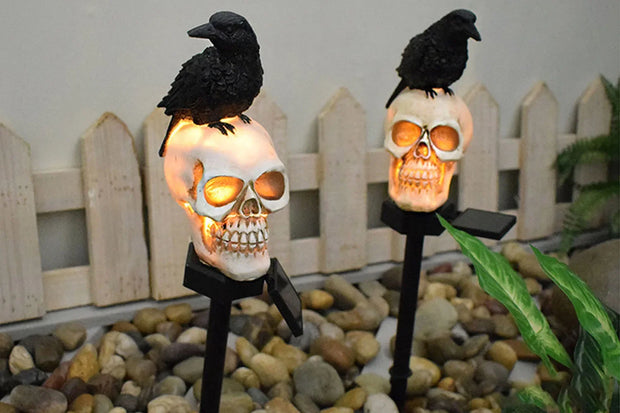 Halloween Pumpkin Candle Pathway Solar Lights Crow Yard Stake Lamp for Garden Yard Lawn Pathway Home Party Decoration Waterproof