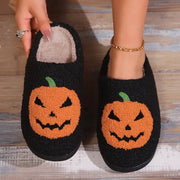 2024 Cotton Fluffy Slippers – Cartoon Pumpkin Plush Slides for Couples, Funny Halloween Casual Indoor Shoes