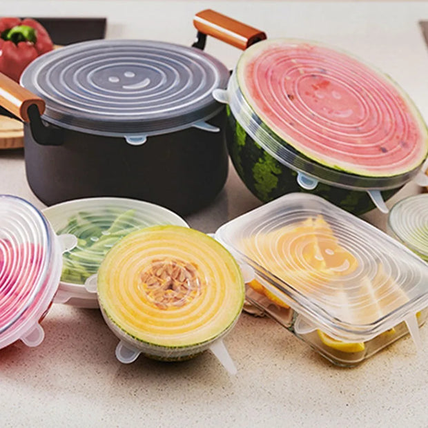 6 Pcs Silicone Cover  Stretch Lids for Kitchen Microwave Food Covers Bowl Caps Elastic Silicone Lid Cap Universal Adaptable Lids