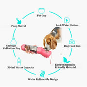 Portable Cat Dog Water Bottle Food Feeder Drinker Poop Dispenser 3 In 1 Leak-proof Multifunctional Dog Waterer Bottle