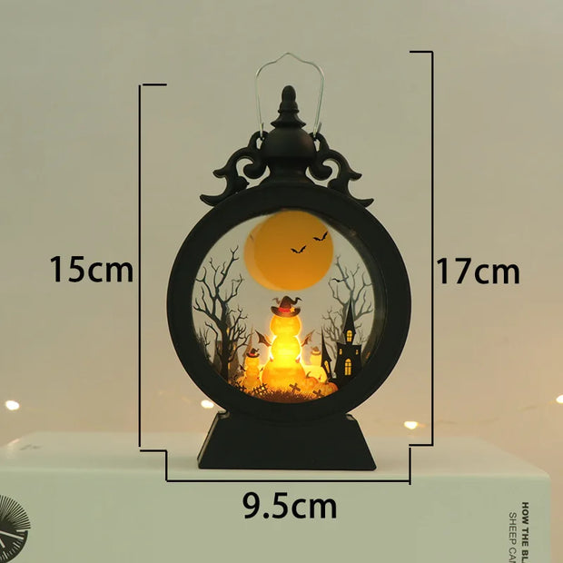 Halloween Retro Lantern – Round Portable Horse Lantern with LED Electronic Candle Light, Atmosphere Decoration