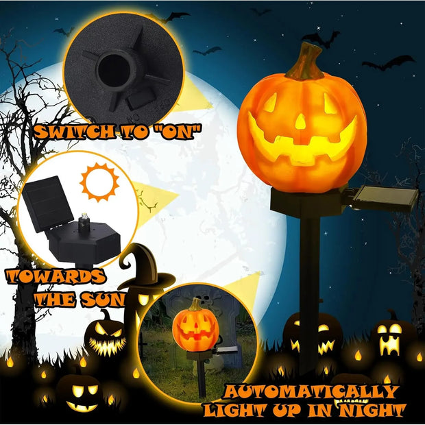 Halloween Pumpkin Candle Pathway Solar Lights Crow Yard Stake Lamp for Garden Yard Lawn Pathway Home Party Decoration Waterproof